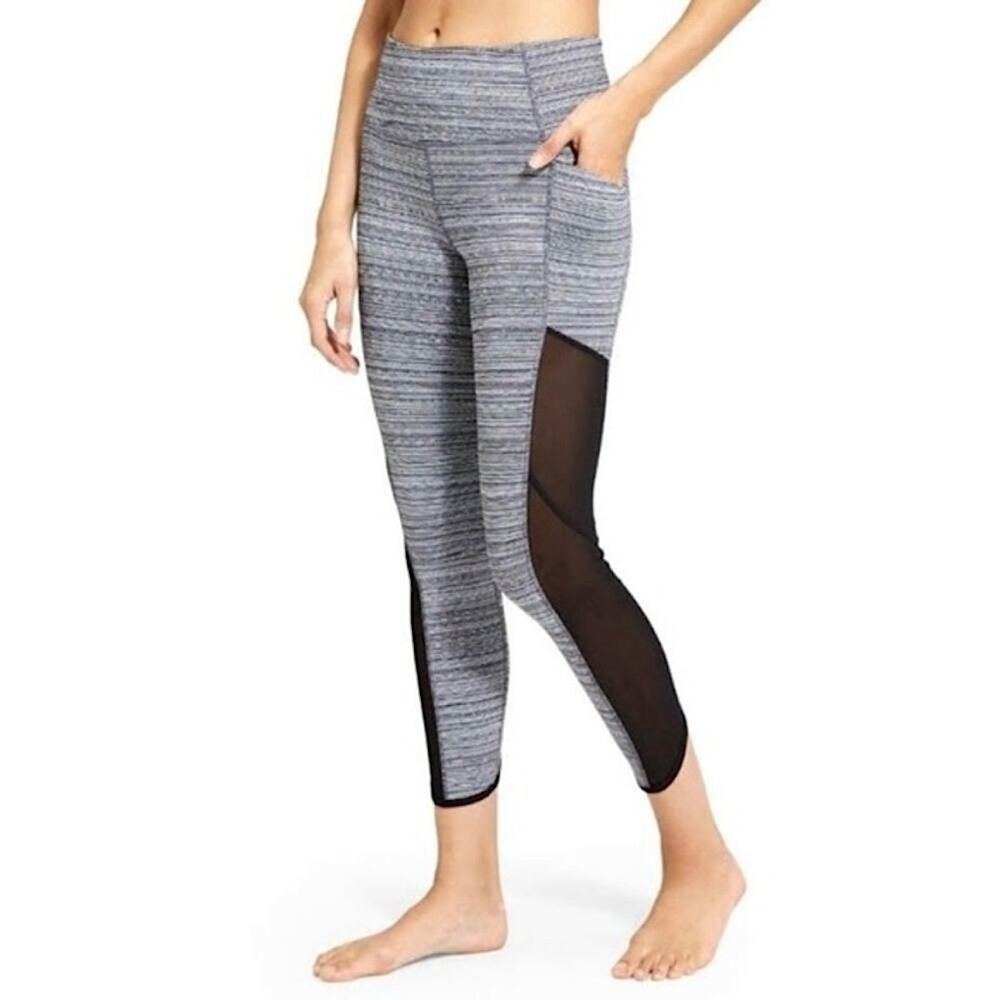 Athleta Women’s High‎ Rise Jacquard Chaturanga Town Capri Leggings Black Grey XS